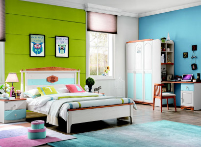 Complete youth room children's room set bed wardrobe chest of drawers 5-piece solid wood